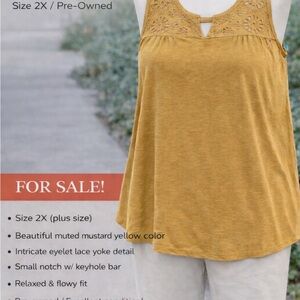 Threads 4 Thought Muted Mustard Eyelet Yoke Tank Top